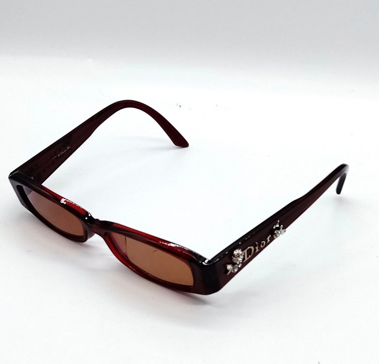 Christian Dior Embellished Logo Burgundy Rectangle Sunglasses