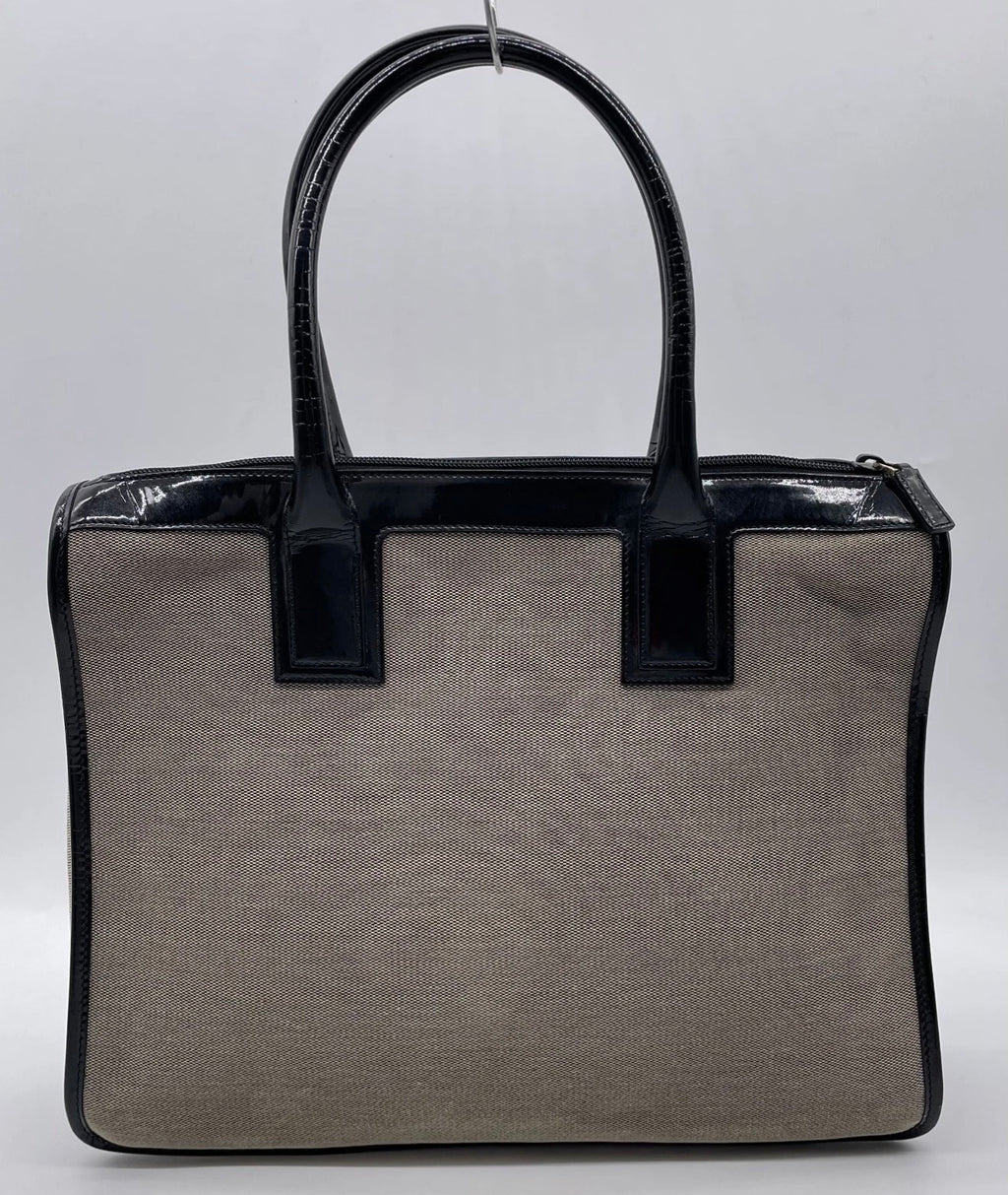 Gucci Canvas & Black Patent Leather Tote Bag