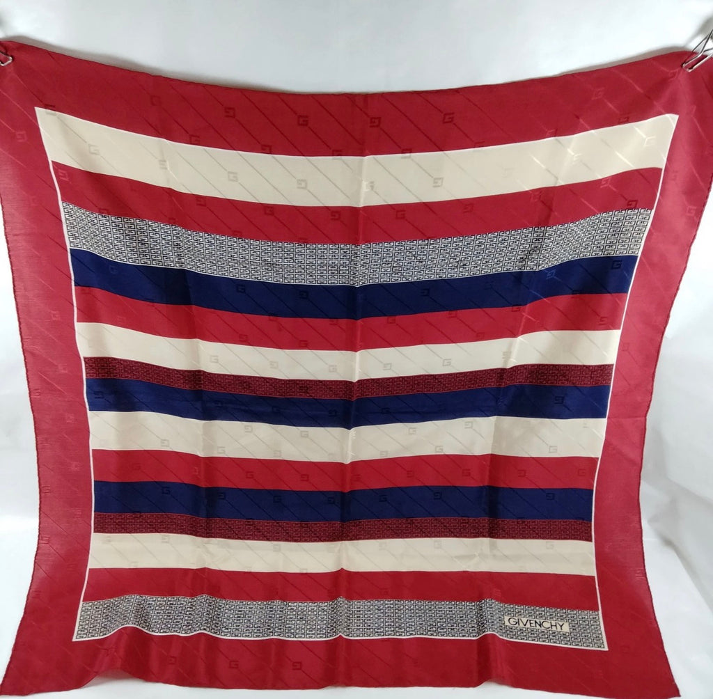 Givenchy Silk Scarf | Red, Navy & Ivory Stripe Print