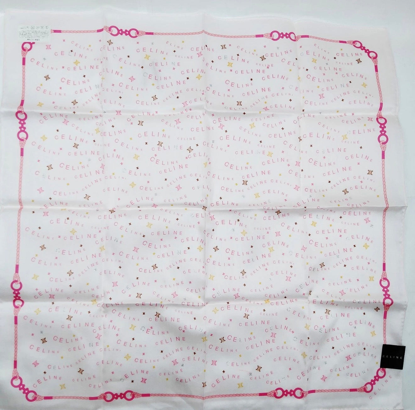 Celine Silk Pink Logo Scarf