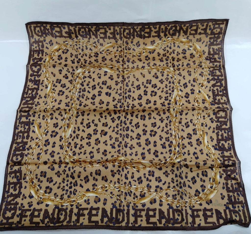 Fendi Leopard & Chain Silk Scarf – Brown