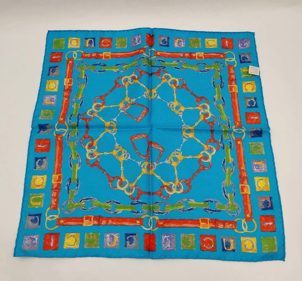 Gucci Silk Scarf – Blue Chain Print