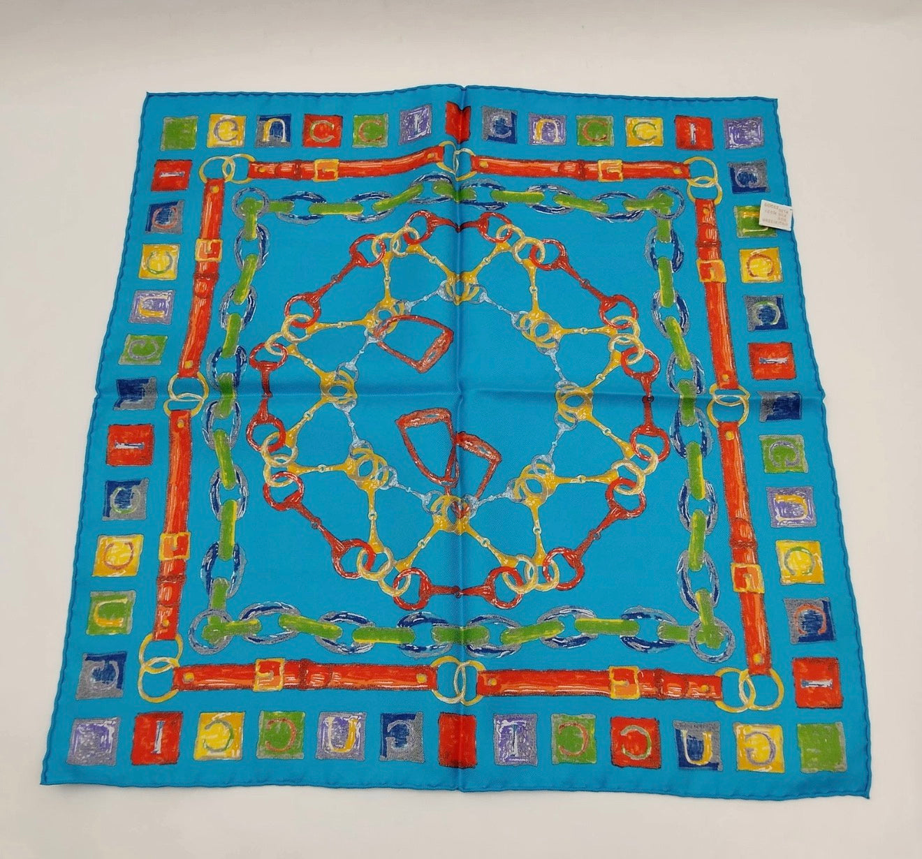 Gucci Silk Scarf – Blue Chain Print