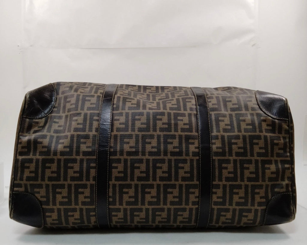 Fendi Vintage Zucca Boston Bag - Dark Brown Leather Trim