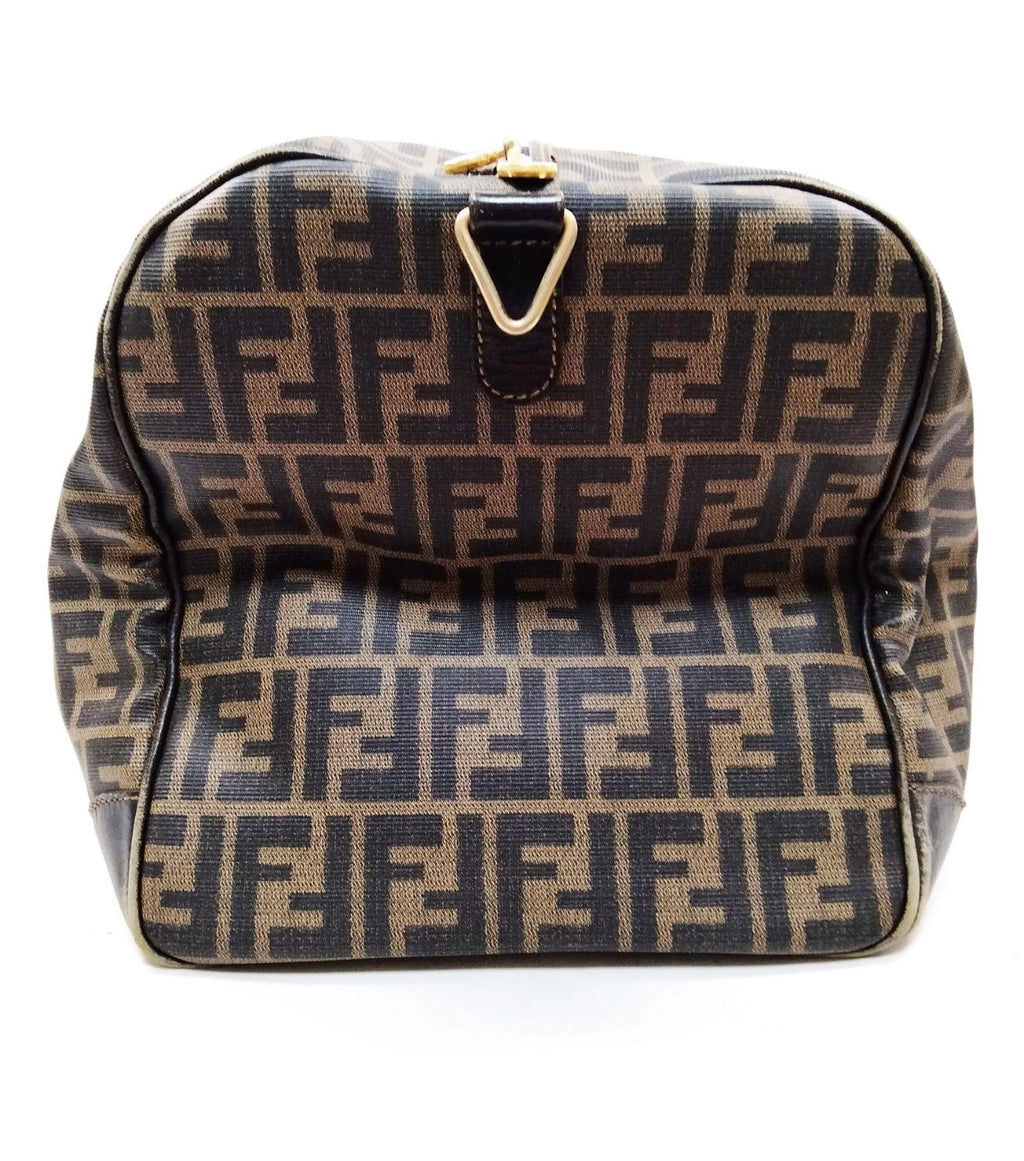 Fendi Vintage Zucca Boston Bag - Dark Brown Leather Trim