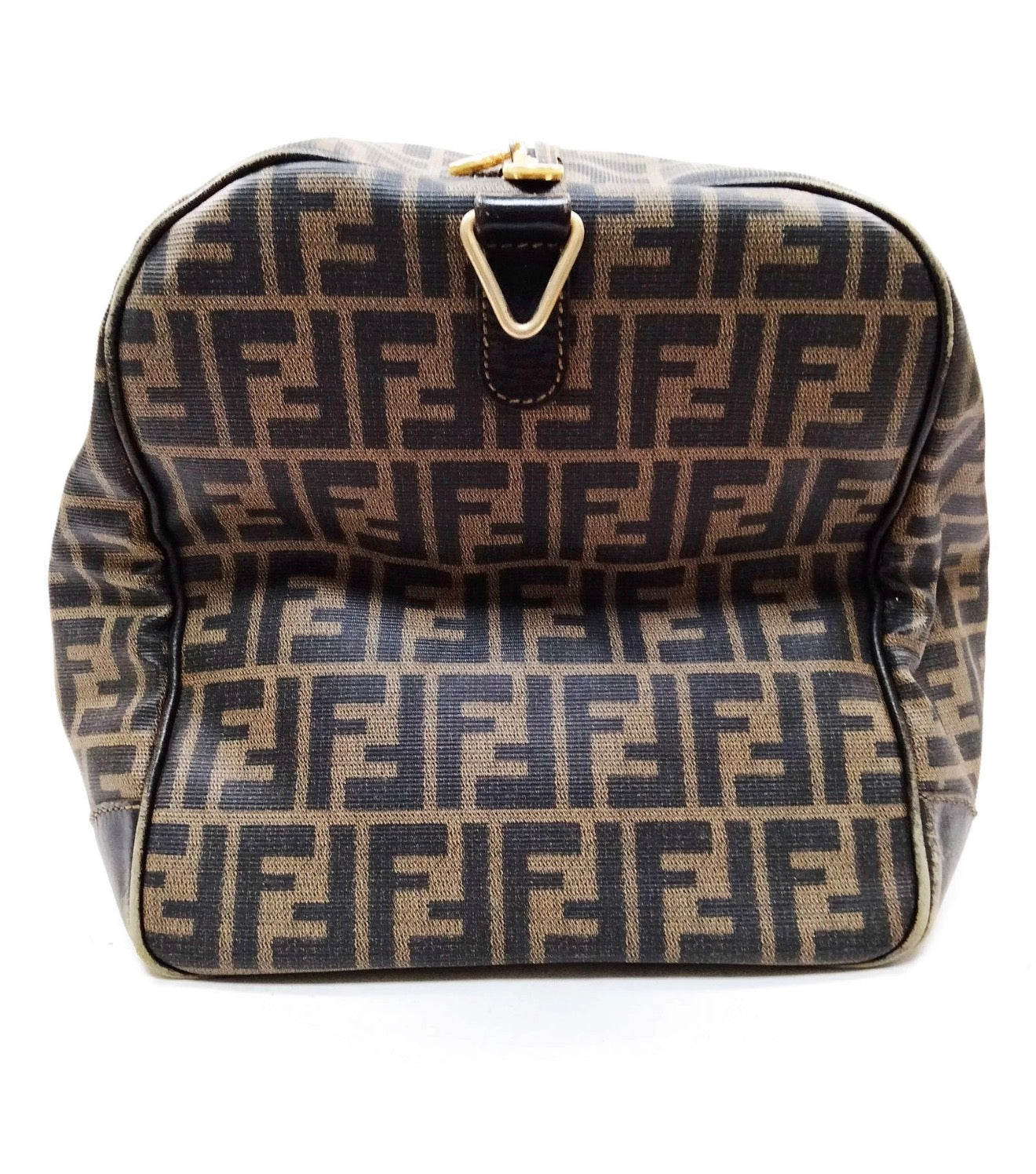 Fendi Vintage Zucca Boston Bag - Dark Brown Leather Trim