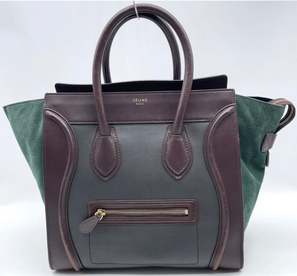 Celine Luggage Tote – Green Suede & Leather