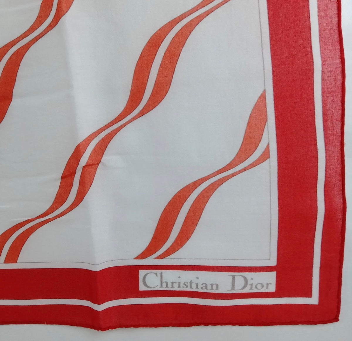 Christian Dior Silk Scarf – Red & White Wave Print