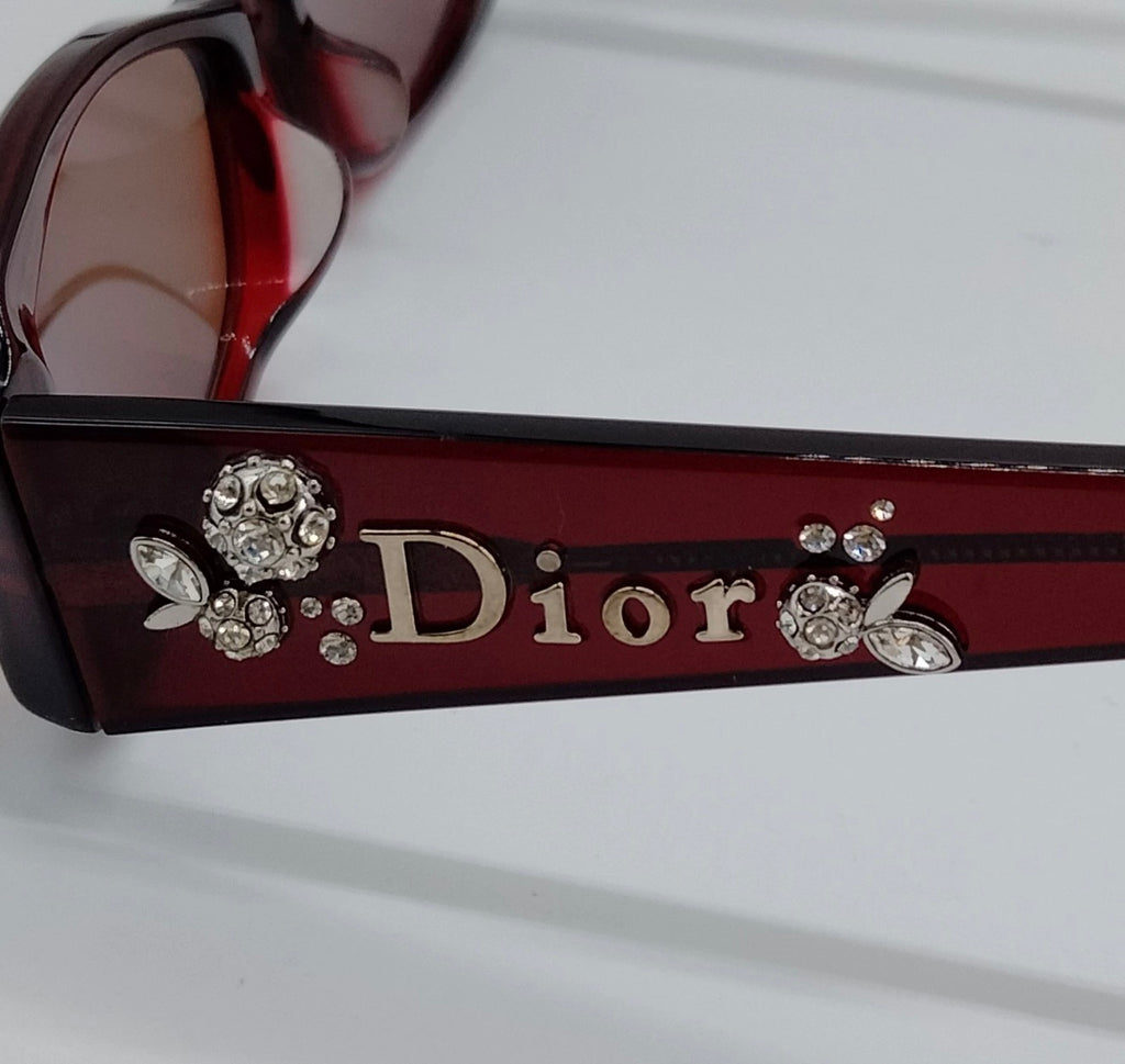 Christian Dior Embellished Logo Burgundy Rectangle Sunglasses