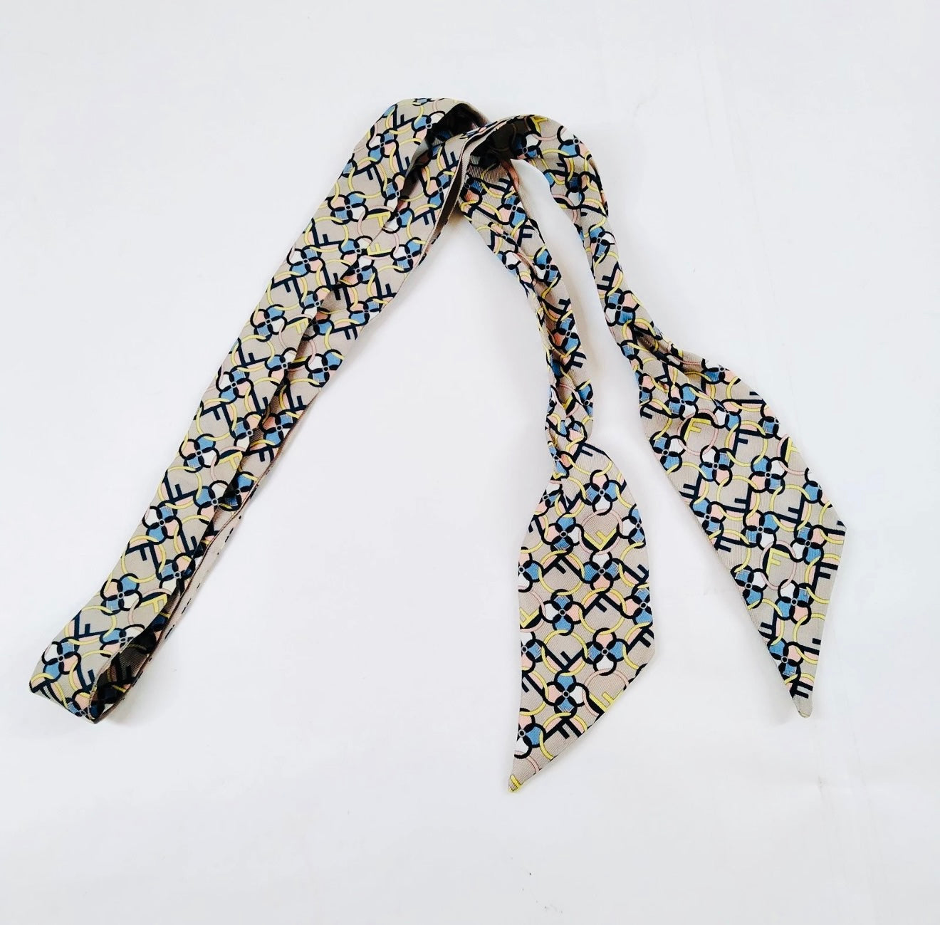 Fendi Silk Twilly Scarf – Geometric Print