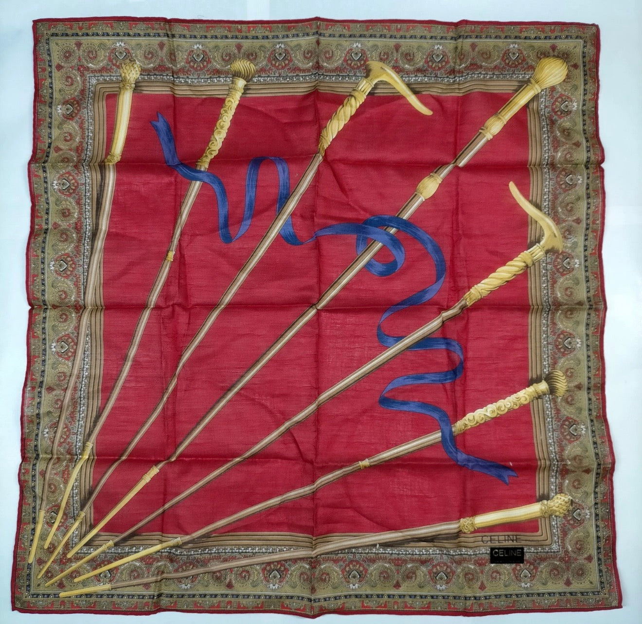 Celine Vintage Celine Cotton Scarf – Riding Crop / Equestrian Motif