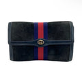 Gucci Suede Clutch with Web Stripe – Navy & Red