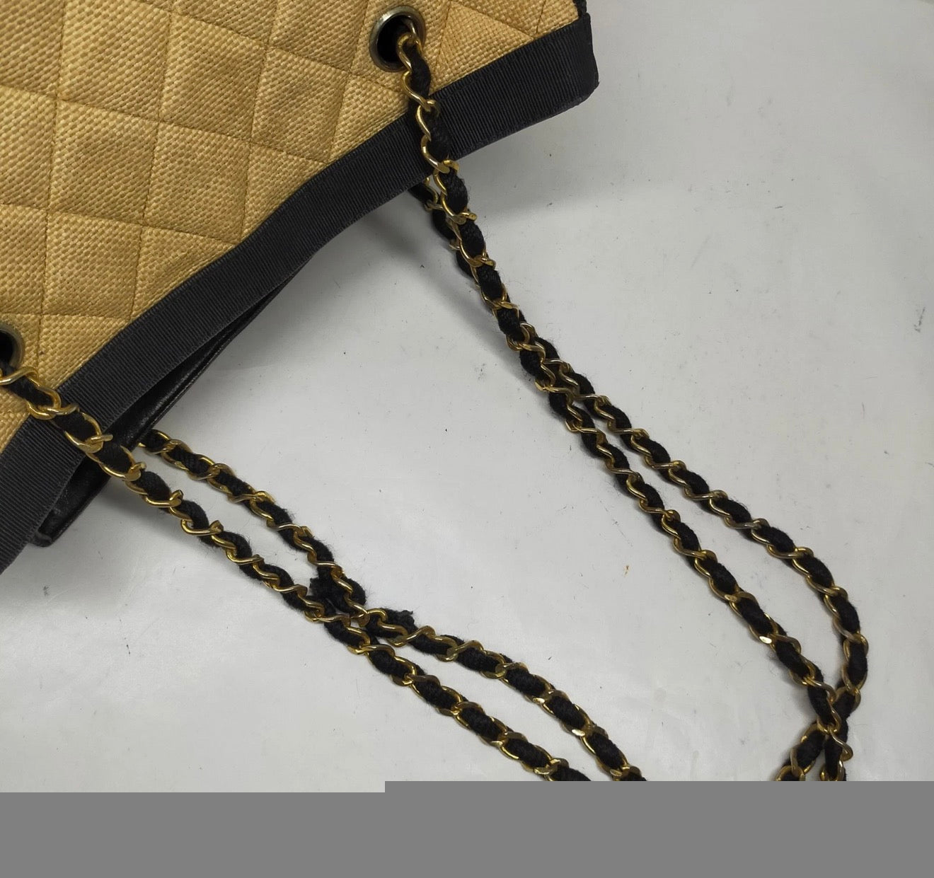 Chanel XL Raffia Canvas Chain Tote