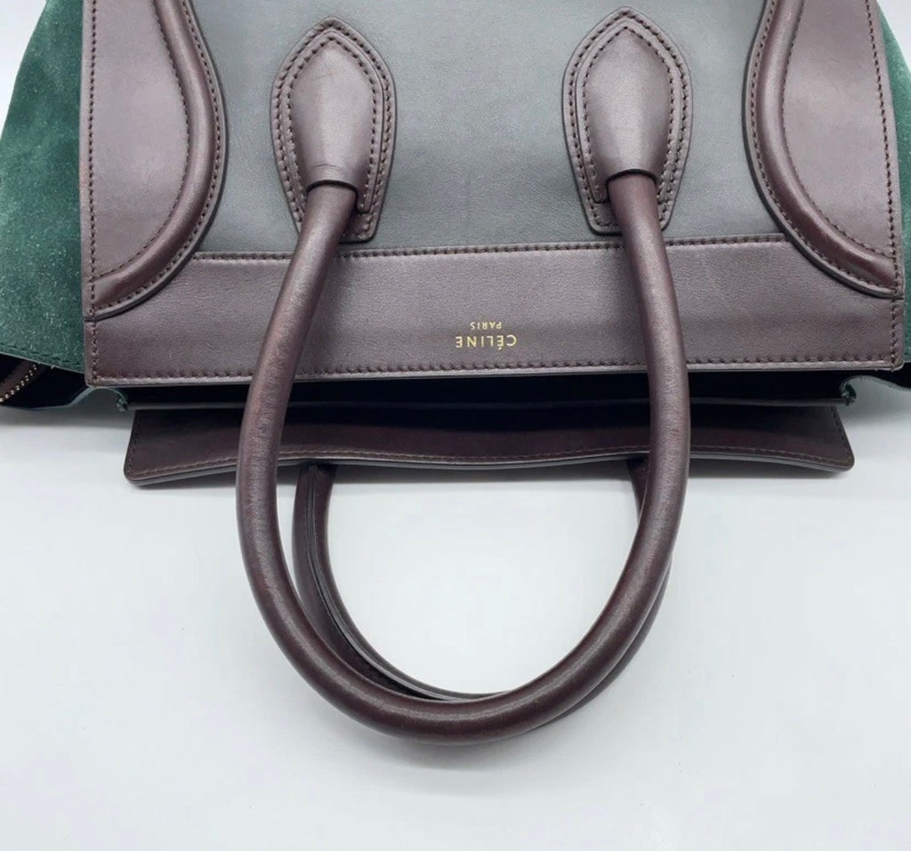 Celine Luggage Tote – Green Suede & Leather