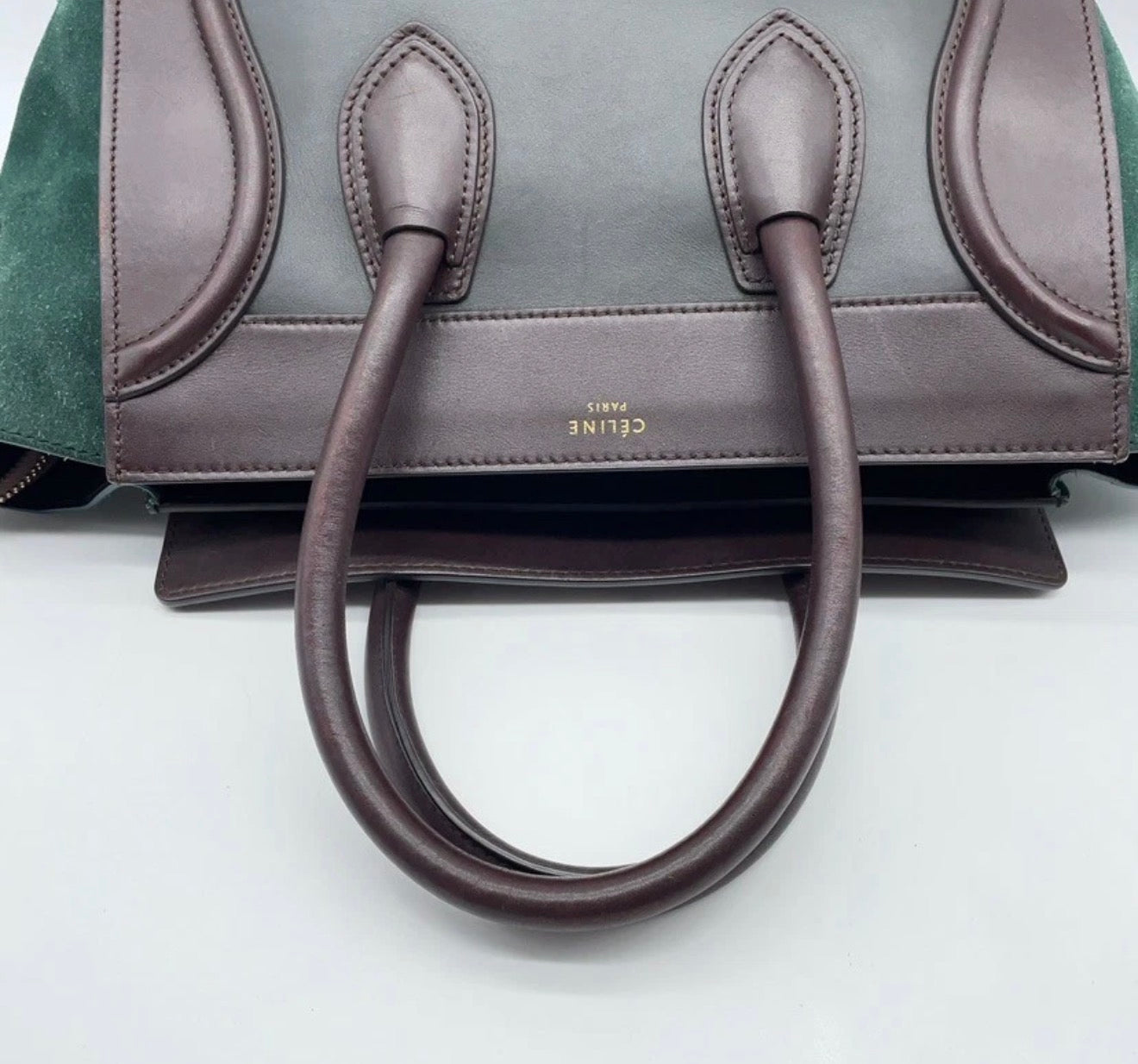 Celine Luggage Tote – Green Suede & Leather