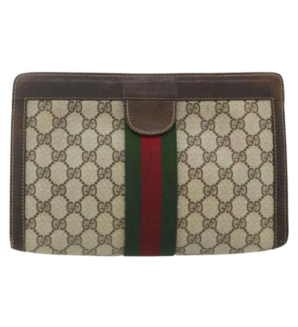 GUCCI GG Supreme Web Clutch (Large) Brown