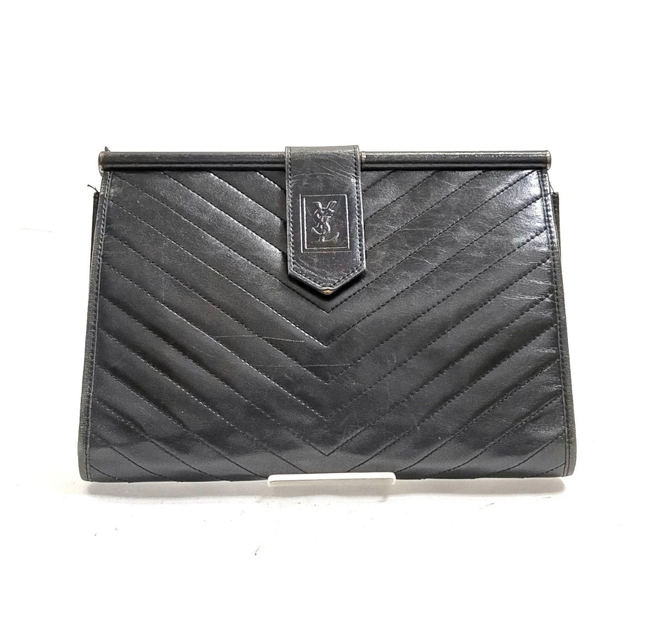 Vintage YSL Chevron Leather Frame Clutch