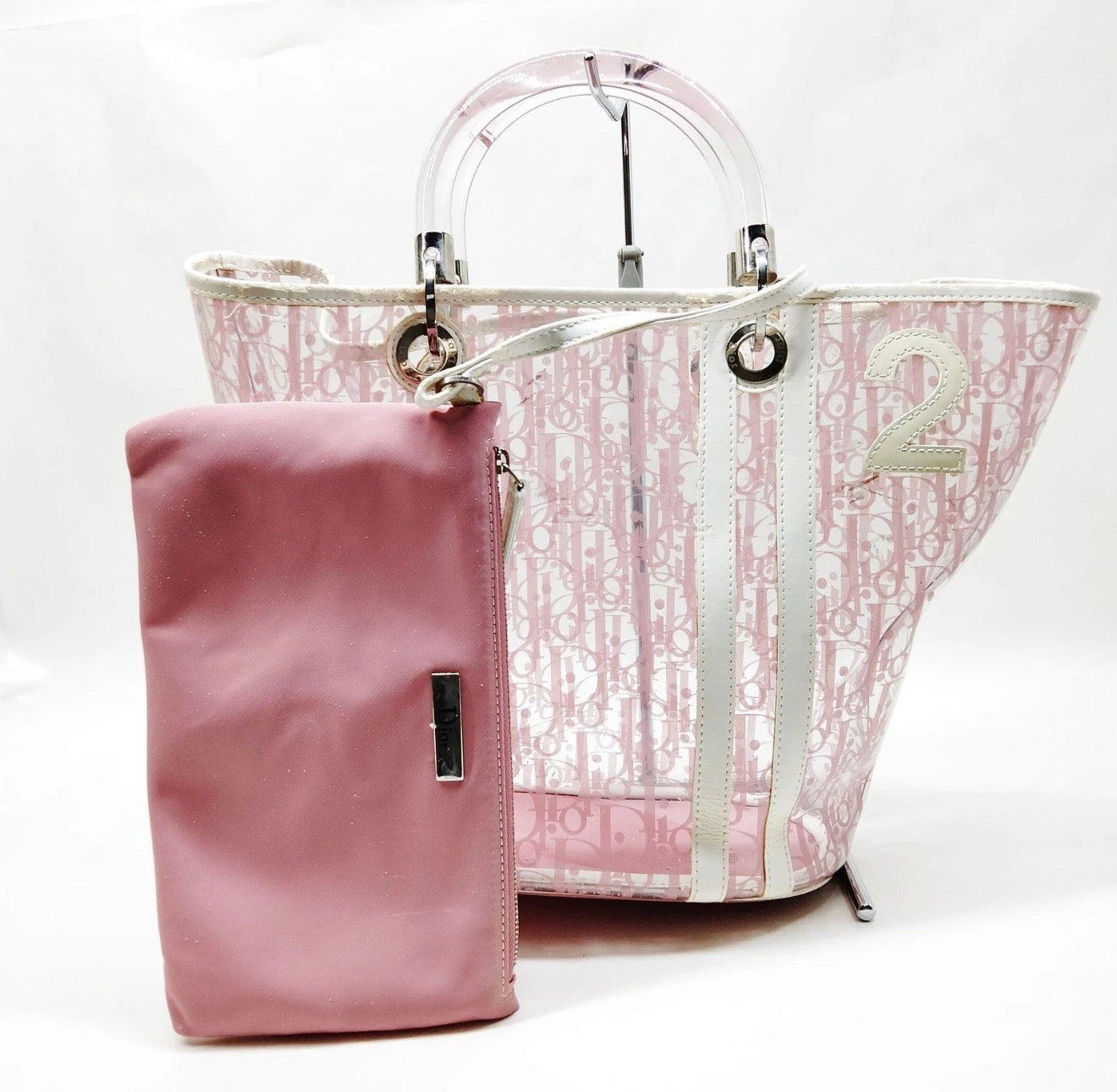 Christian Dior Pink Trotter Transparent Tote Bag with Acrylic Handles & Pouch