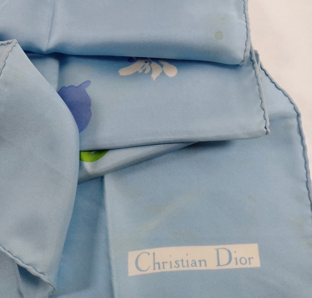 Christian Dior Vintage Silk Pocket Scarf | Sky Blue Floral Print