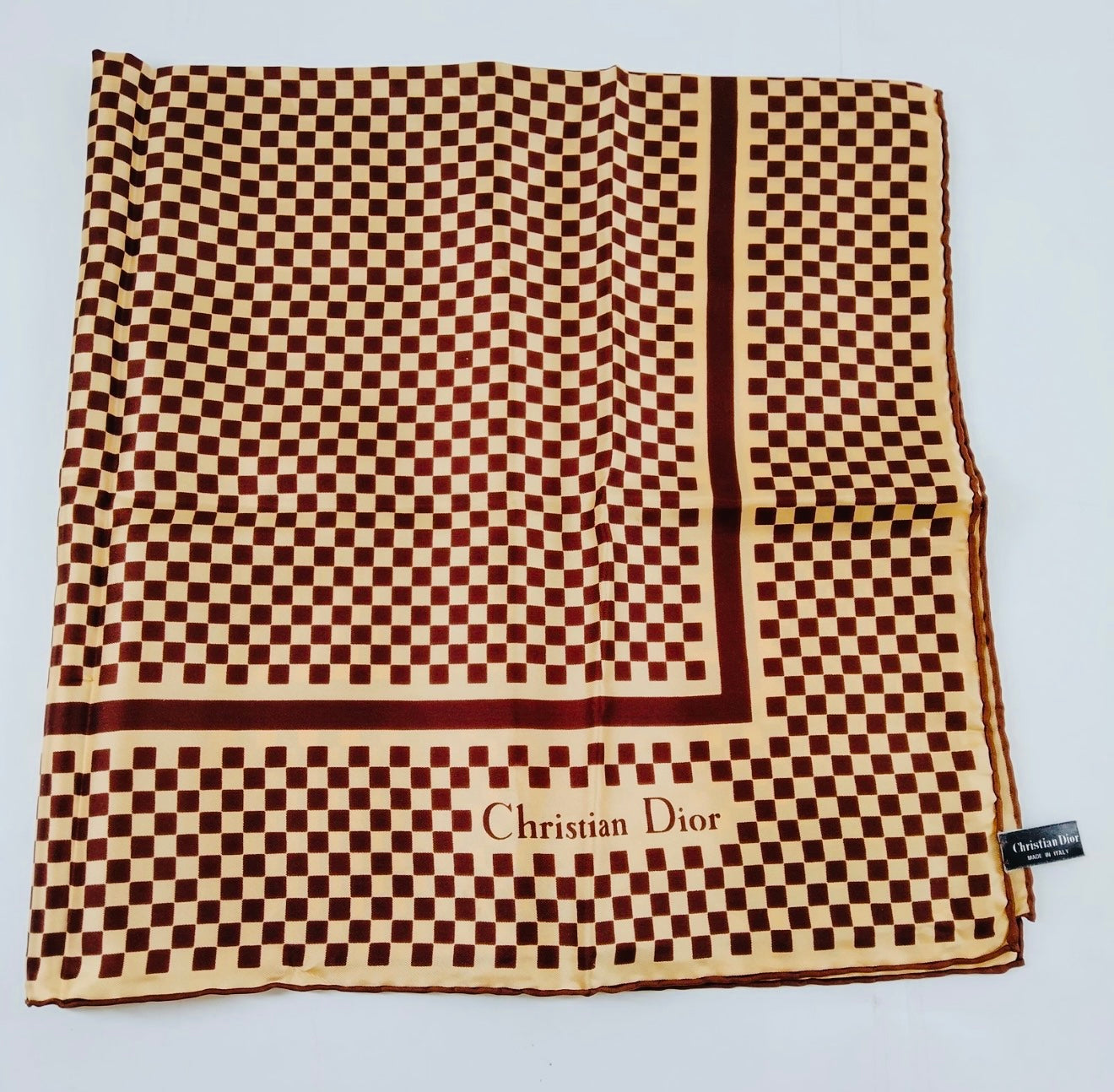 Christian Dior Large Silk Scarf - Brown and Beige