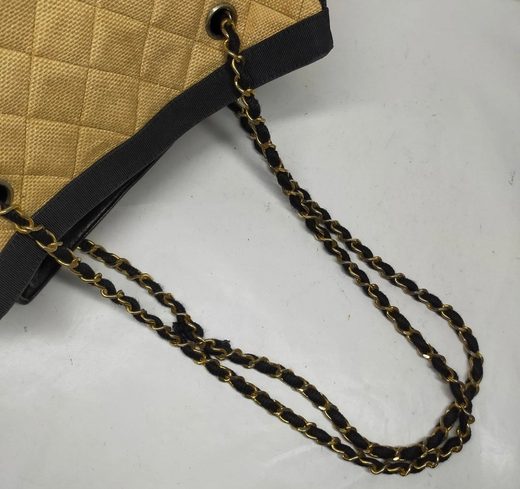 Chanel XL Raffia Canvas Chain Tote