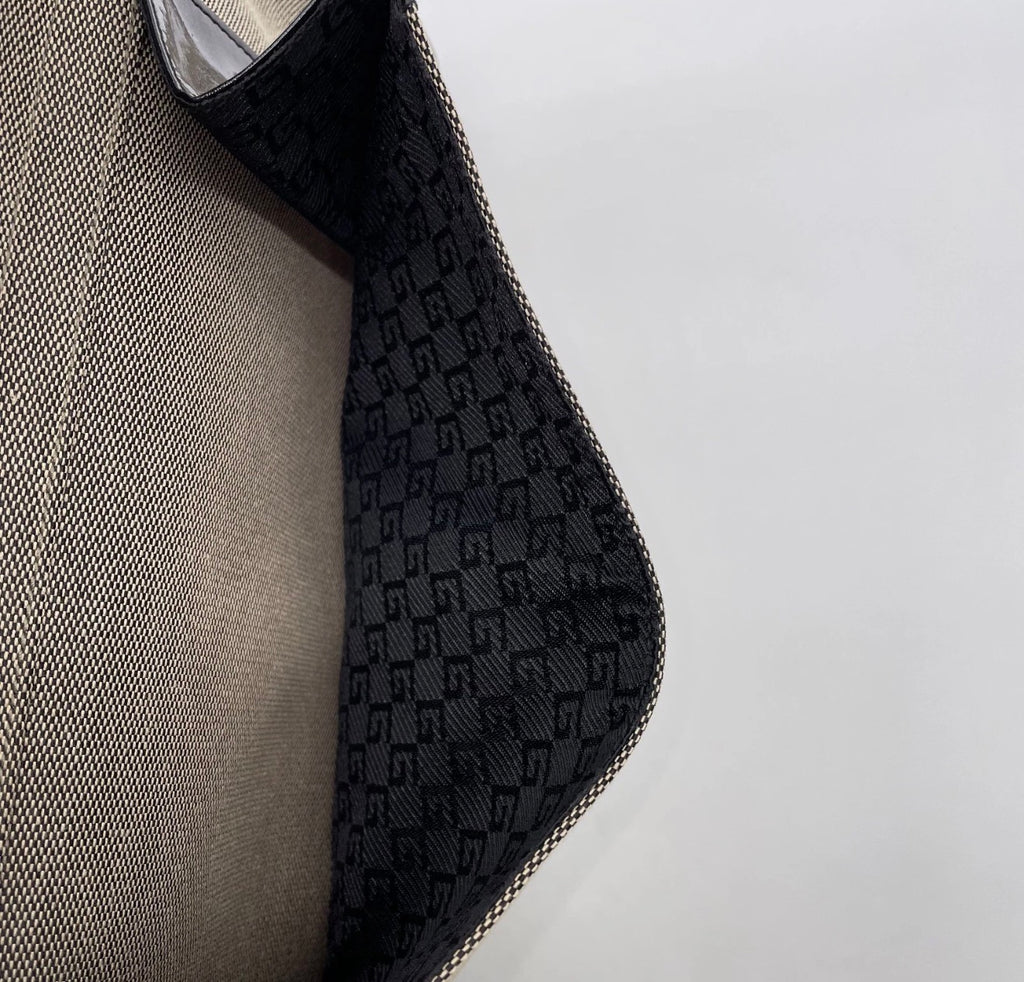 Gucci Canvas & Black Patent Leather Tote Bag