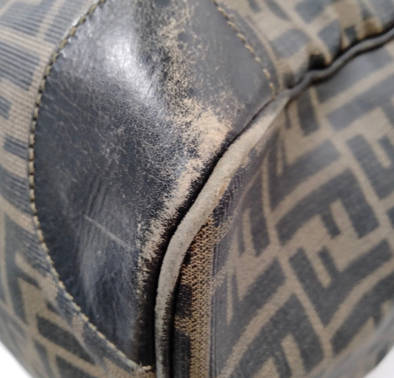 Fendi Vintage Zucca Boston Bag - Dark Brown Leather Trim