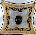 Christian Dior CD Chain Print Silk Scarf | Ivory, Black & Gold