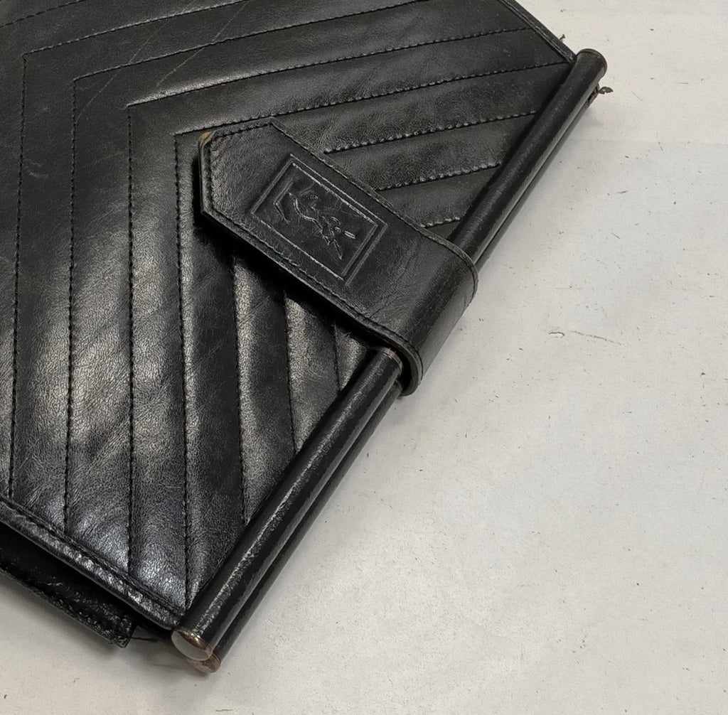 Vintage YSL Chevron Leather Frame Clutch