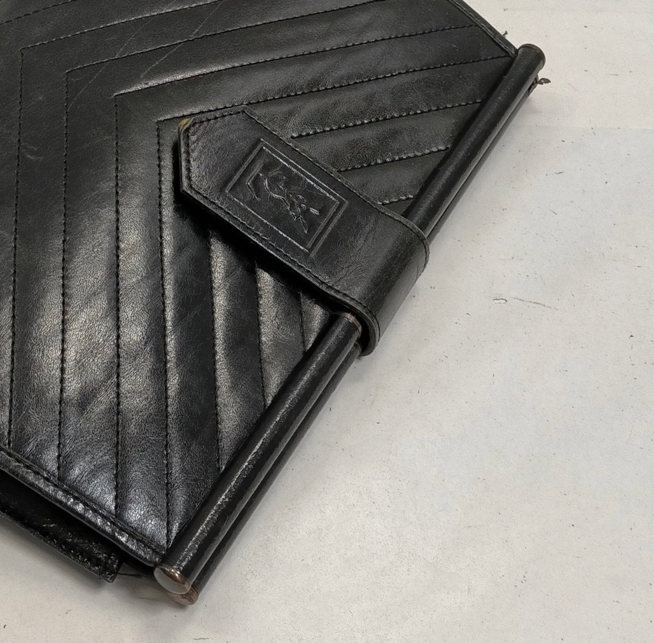 Vintage YSL Chevron Leather Frame Clutch