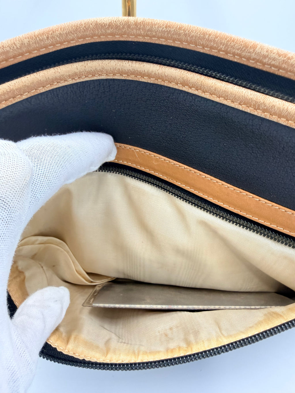 Gucci Black & Tan Leather Zip Clutch / Document Case