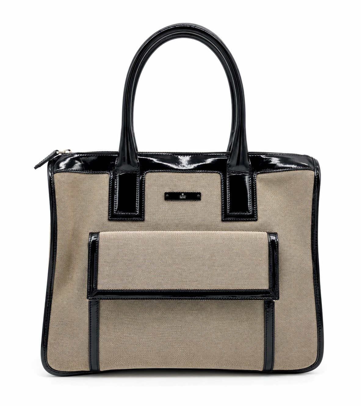 Gucci Canvas & Black Patent Leather Tote Bag