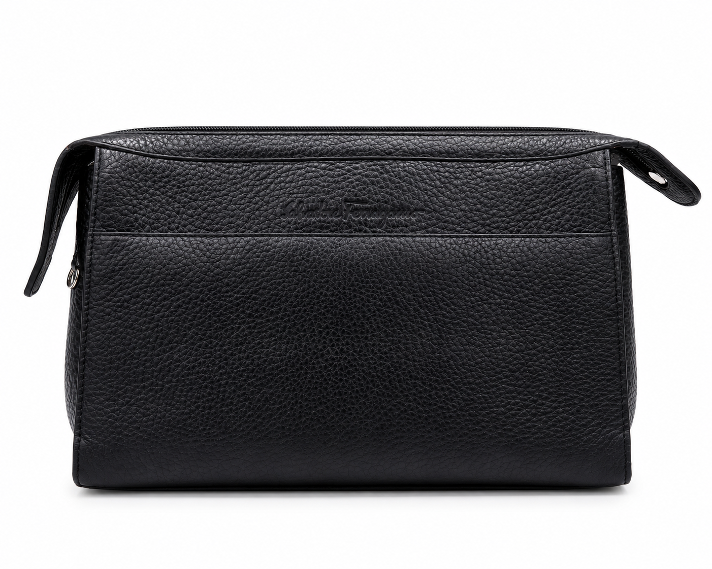Salvatore Ferragamo Black Pebbled Leather Organizer Clutch