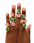 Gemstone Statement Rings Pink & Green