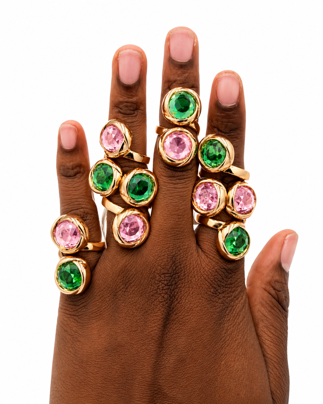 Gemstone Statement Rings Pink & Green