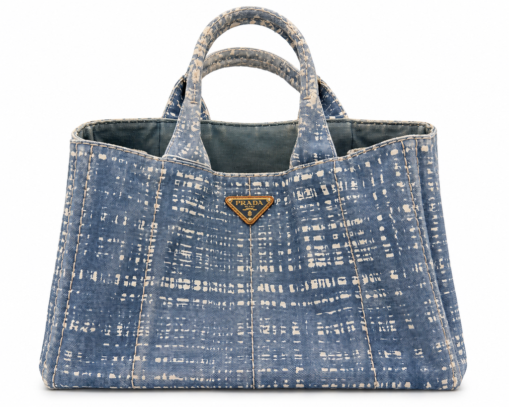 Prada Canapa Denim Abstract Print Tote
