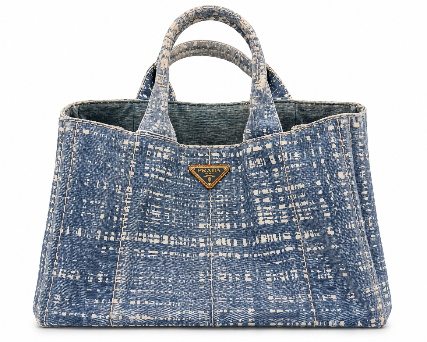 Prada Canapa Denim Abstract Print Tote