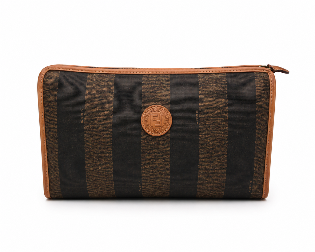Fendi Pequin Zip Clutch / Cosmetic Case