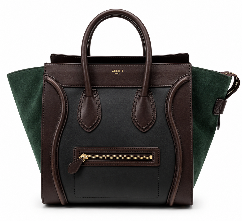 Celine Luggage Tote – Green Suede & Leather