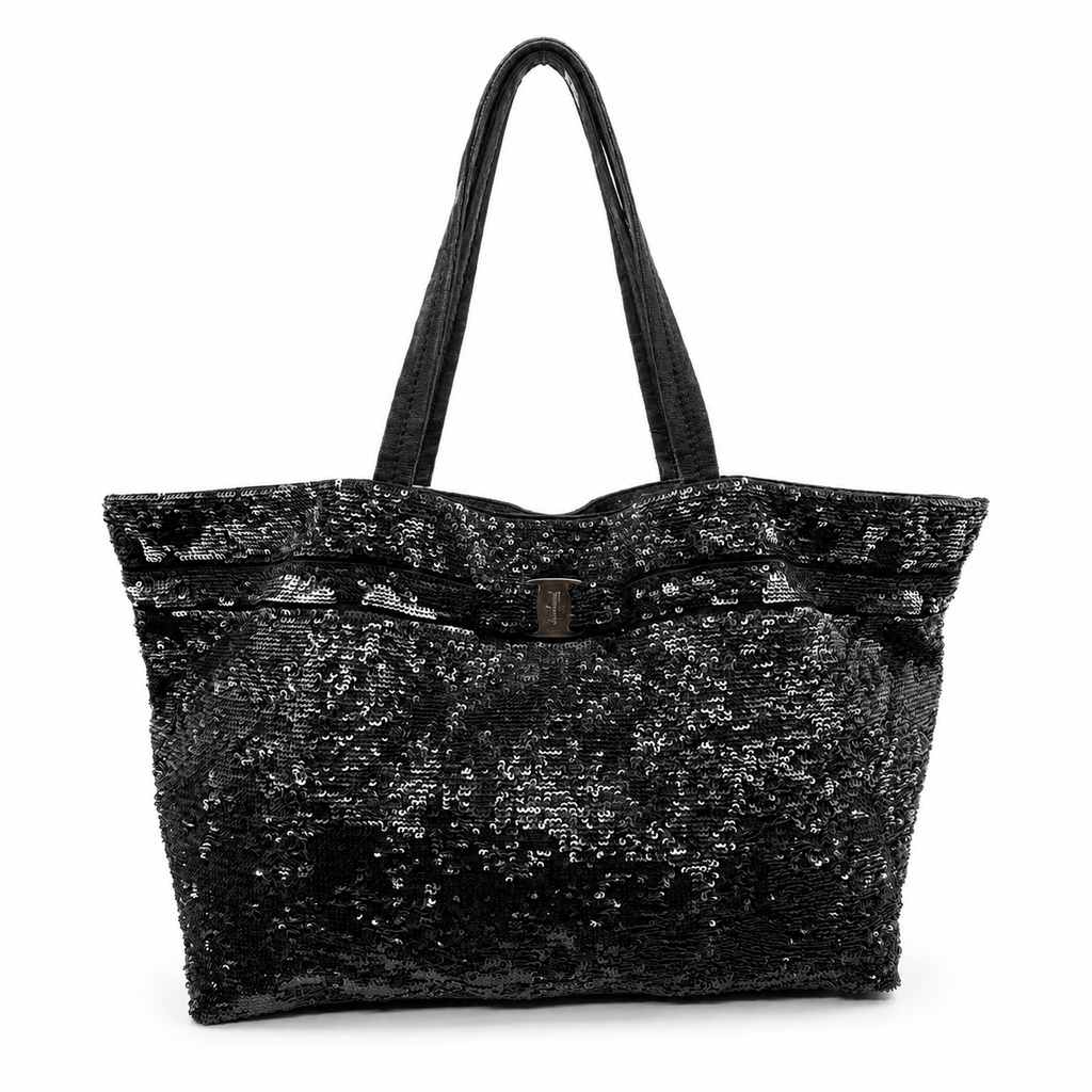 Salvatore Ferragamo Black Sequin Tote Bag