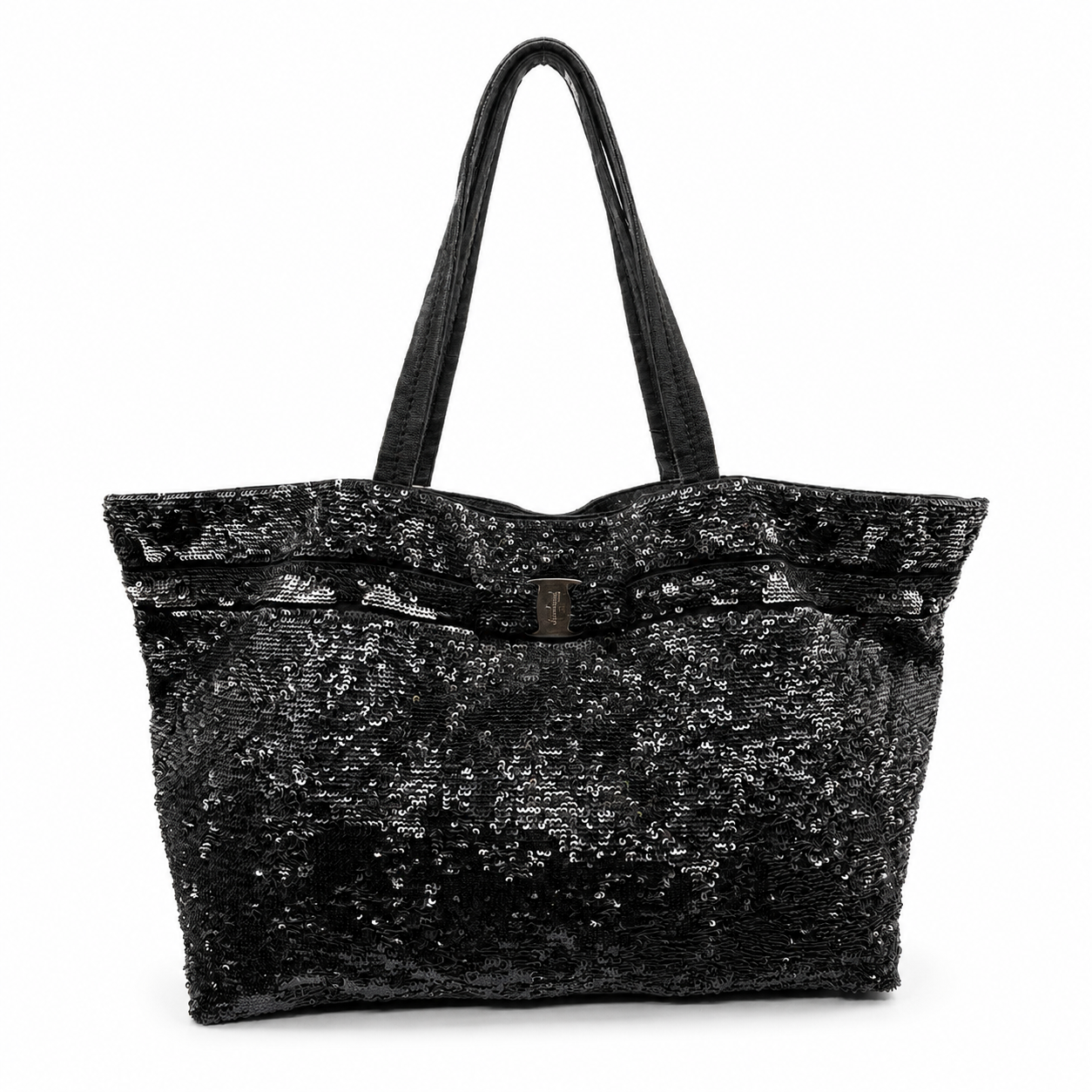 Salvatore Ferragamo Black Sequin Tote Bag