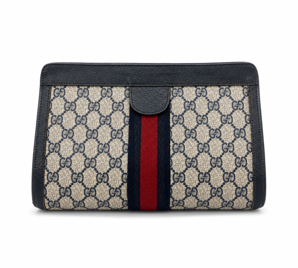GUCCI GG Supreme Web Clutch (Large) - Blue
