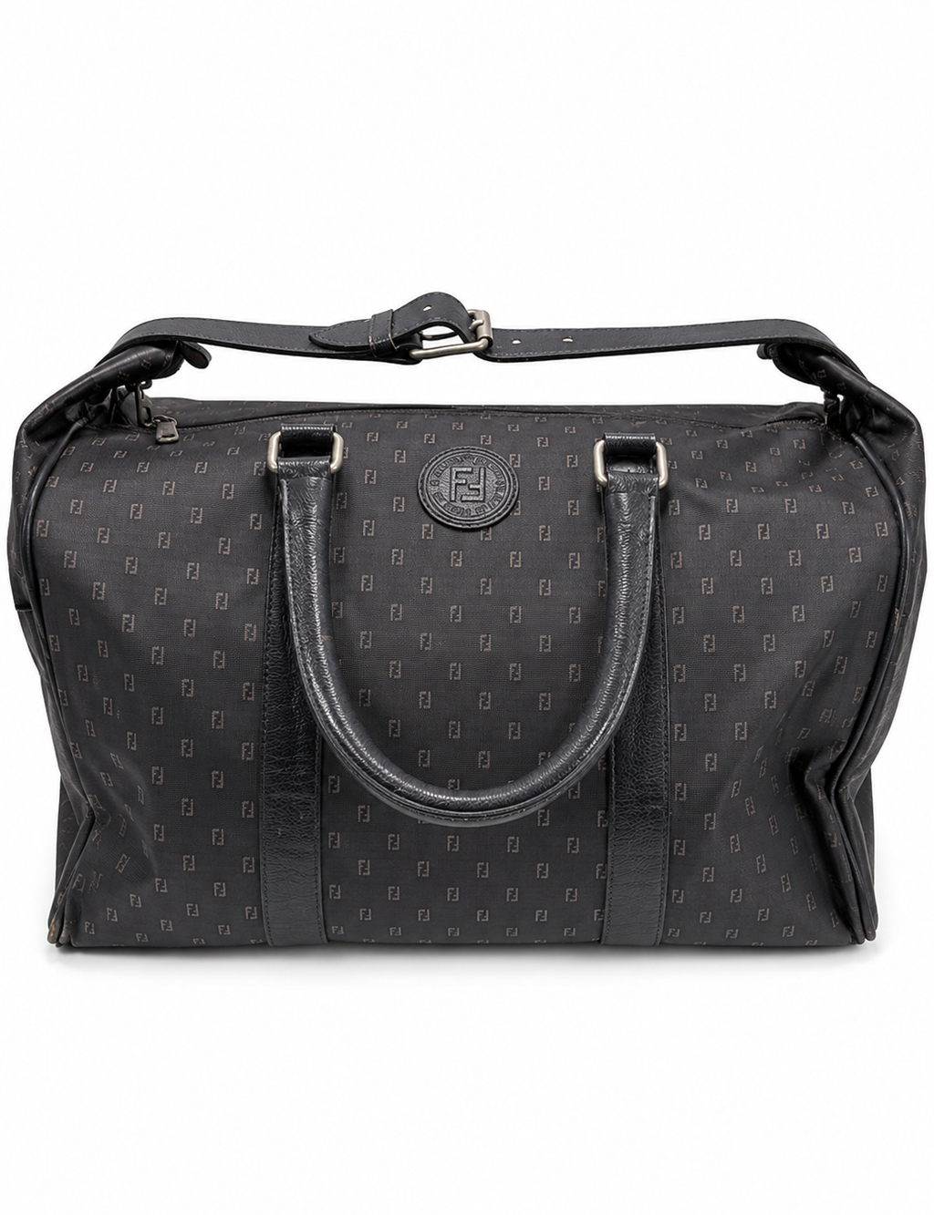Fendi FF Monogram Leather Boston Bag /Weekender (Navy Blue)