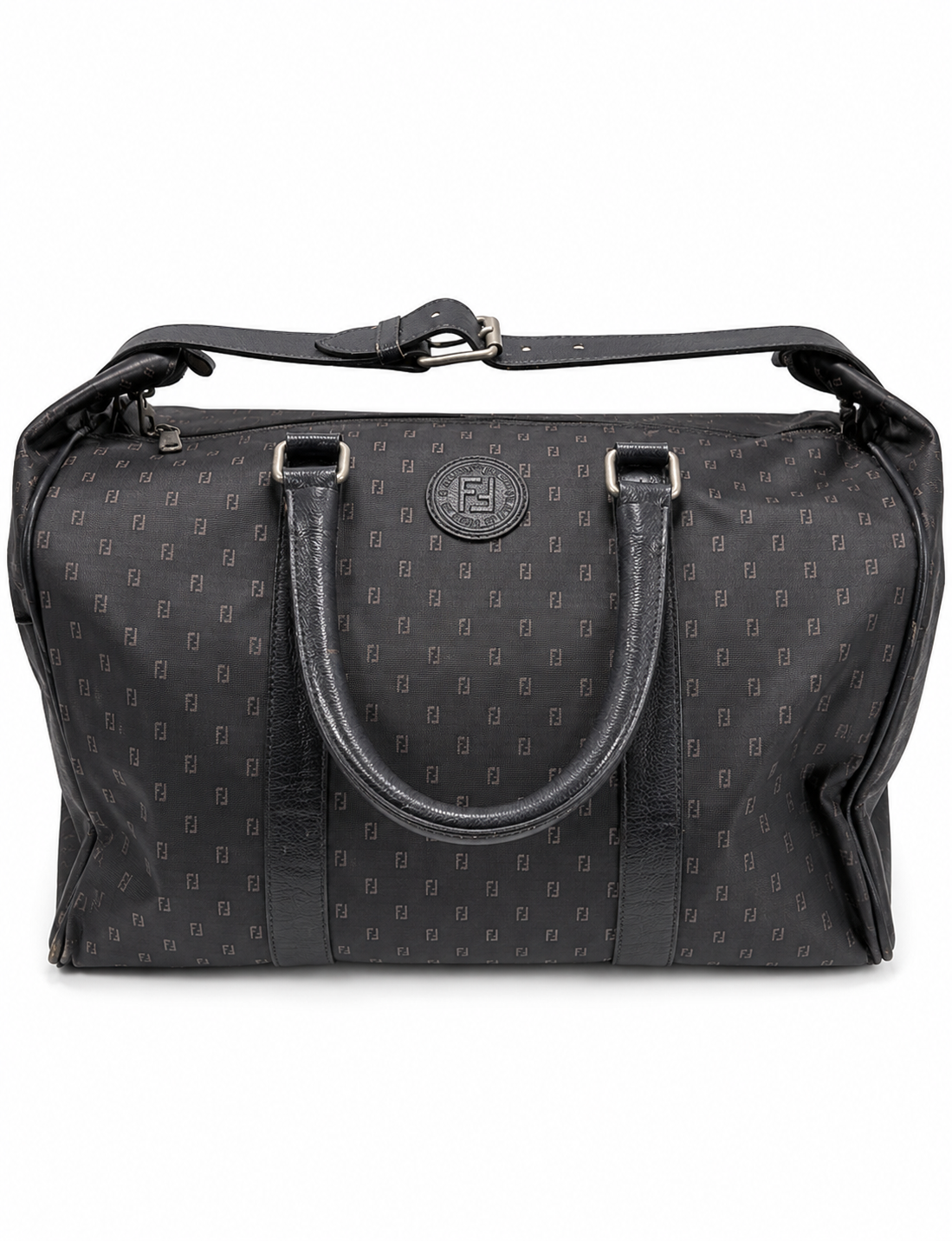 Fendi FF Monogram Leather Boston Bag /Weekender (Navy Blue)