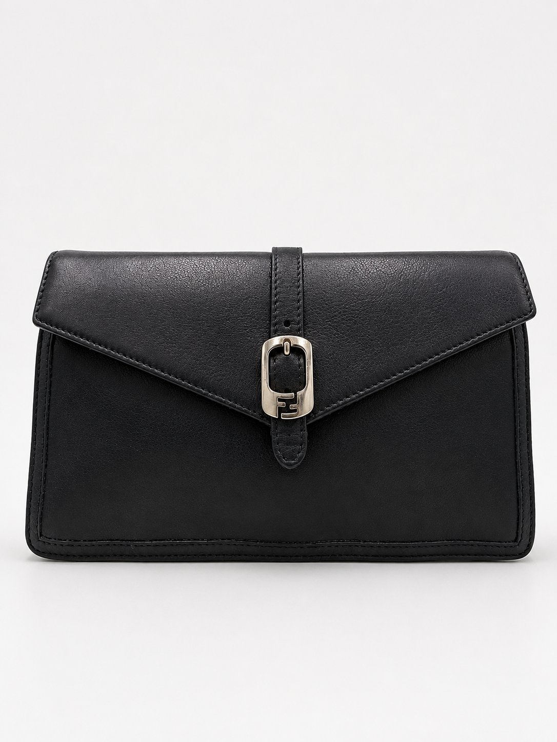 Fendi Black Leather Envelope Clutch