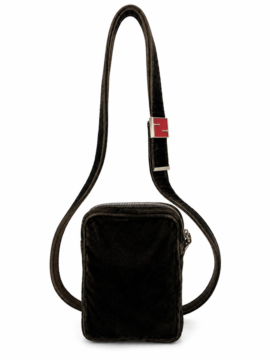 Fendi Black Velvet Mini Crossbody / Shoulder Bag with Red FF Buckle