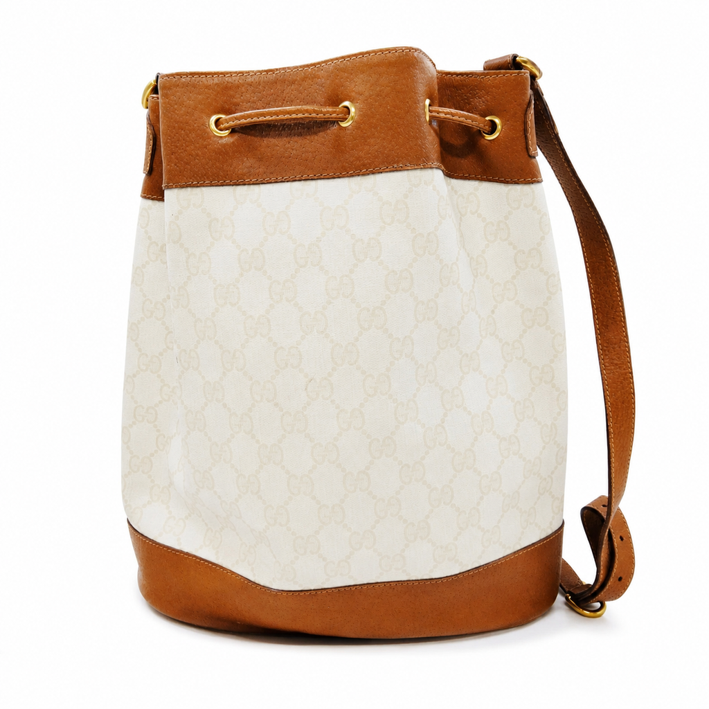 Gucci White GG Monogram Drawstring Bucket Bag