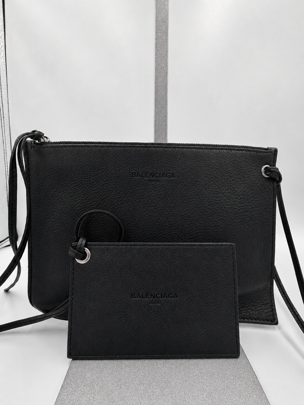 Balenciaga Leather Wristlet with Mirror – Black