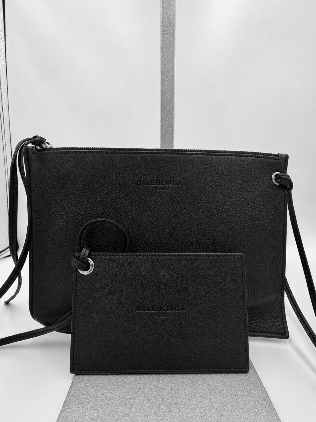 Balenciaga Leather Wristlet with Mirror – Black