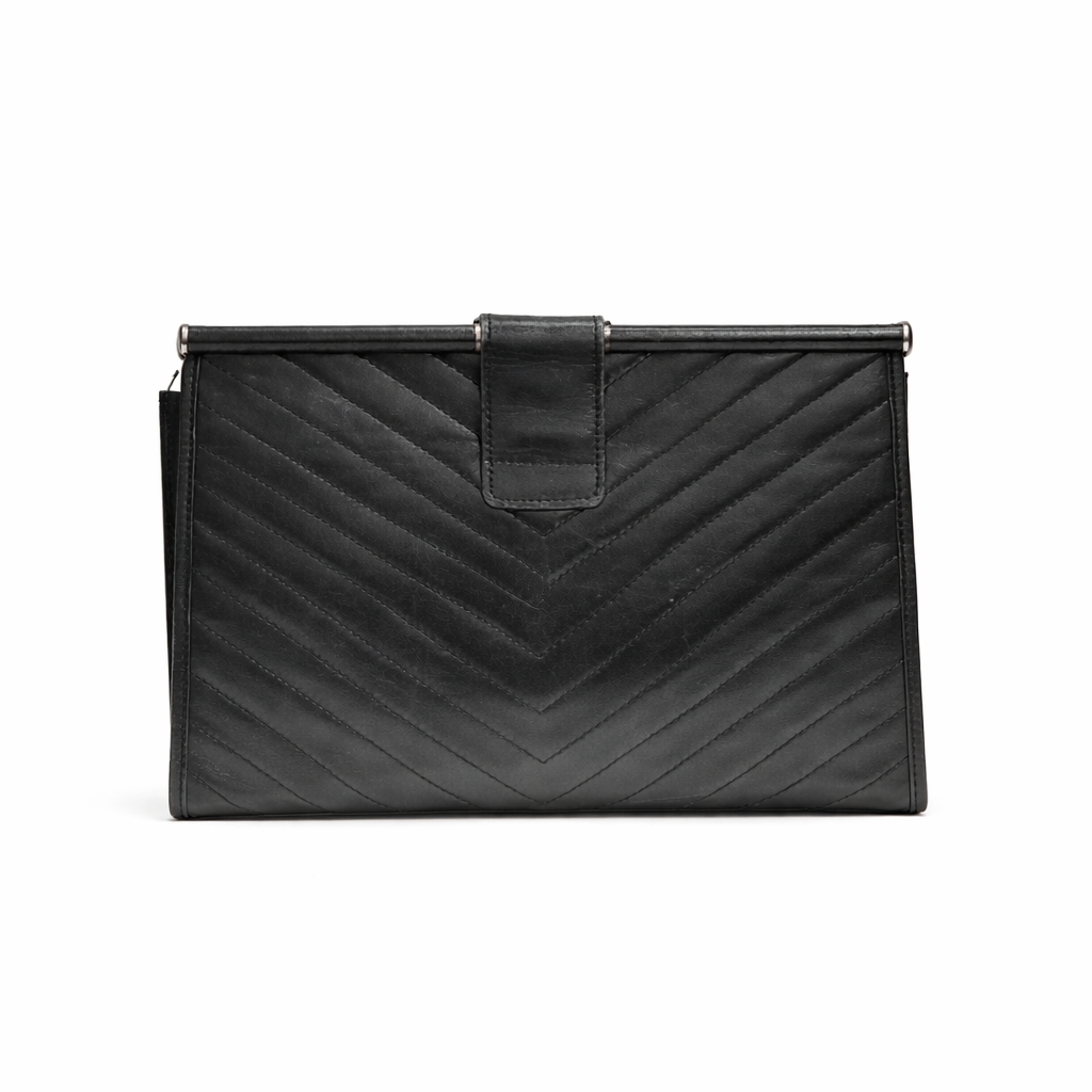 Vintage YSL Chevron Leather Frame Clutch
